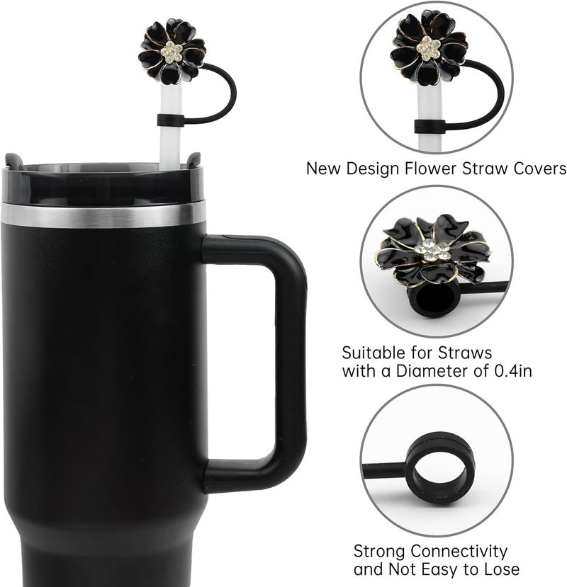 SEMATA 3 Pcs Cute Flower Straw Cover Cap for Stanley Cup Resuable Diamond Silicone Straw Toppers Compatible with Stanley 30/40 oz Tumblers Drinking Cup Accessories for 10mm Tips - Image 2